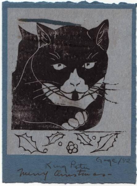 Frances Gage (born 1924)
Merry Christmas / King Peter 1952
linocut on tissue paper, tipped on…