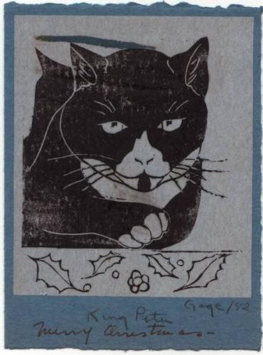 Frances Gage (born 1924)
Merry Christmas / King Peter 1952
linocut on tissue paper, tipped on…