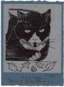 Frances Gage (born 1924)
Merry Christmas / King Peter 1952
linocut on tissue paper, tipped on…