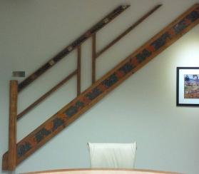 Decorated stair rail from the Johnston cabin near Parry Sound