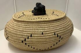 Oval Lidded Basket with Figurative Handle