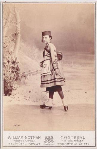 Miss E. Large, ice skating in costume, Montreal, QC