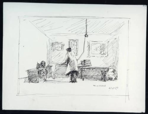 Untitled (room interior with standing figure)