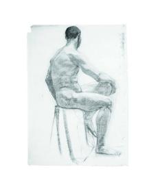 Untitled (nude male seated on stool, back to viewer (R); nude male standing with arm behind back) (V)