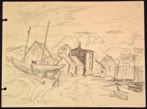 Fishing Boats on Gaspe Shore (R); Boats, Gaspe (V)