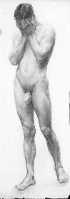 Untitled (standing male nude, hands over face)