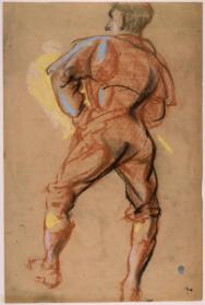 Back view of standing man (R); Figure sketch for Pioneers and Settlers Panel  (V)