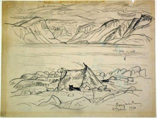 Eskimo Tent at Pangnirtung (R); Untitled (sketches of huskies) (V)