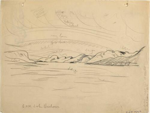 6 A.M. Lake Harbour (R); Untitled (man holding child) (V)