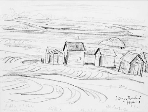 Farm Between Rosebud and Hwy. 518 (R); Farm Buildings and Windmill (V)