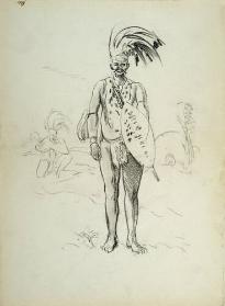 South African Man With Shield and Headdress