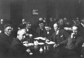 Members of the Group of Seven at the Arts & Letters Club in Toronto, c.1920.  From left to righ…