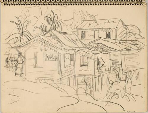 Untitled (tropical scene with buildings)