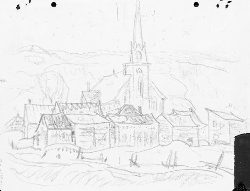 Sketch for Church at St. Urbain (R); Untitled (rural winter scene) (V)