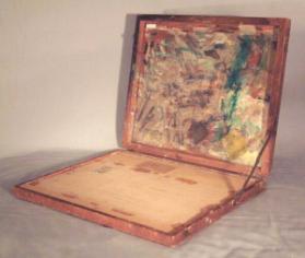 Paintbox and board for stretching watercolour paper, used by L.L. FitzGerald (1890 - 1956)