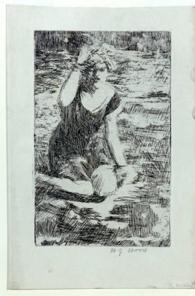 Woman Kneeling on Beach