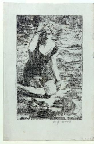 Woman Kneeling on Beach