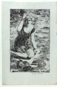 Woman Kneeling on Beach