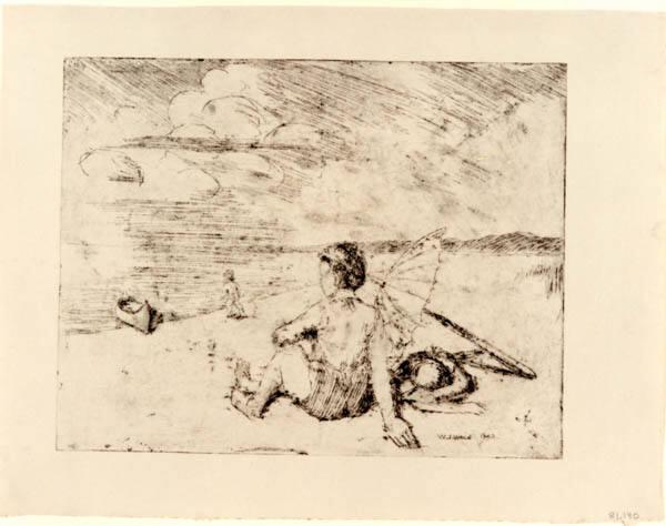Woman with Umbrella on Beach