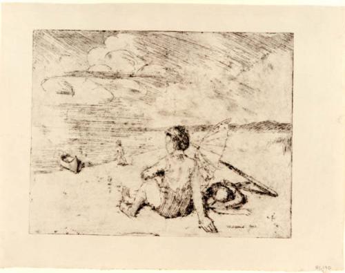 Woman with Umbrella on Beach