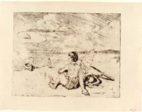 Woman with Umbrella on Beach