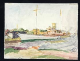 Untitled (boat in landscape)