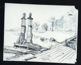 Untitled (gas pumps on a wharf)