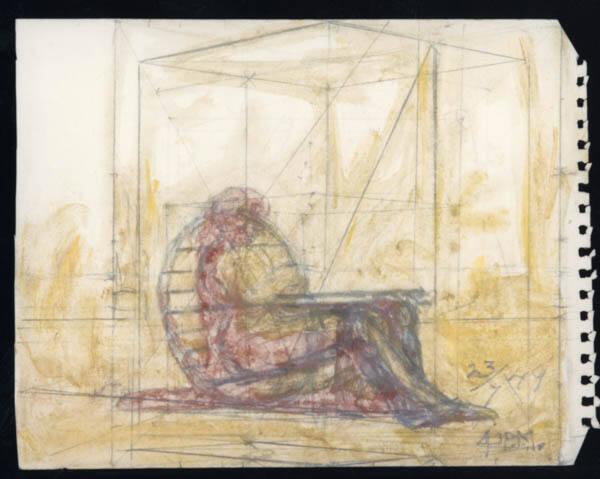 Untitled (figure in front of billboard) (R); Untitled (unfinished sketch) (V)