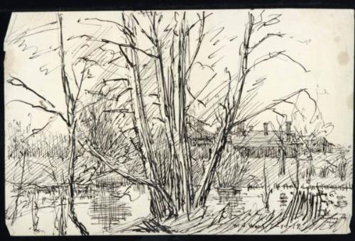 Untitled (landscape with building)