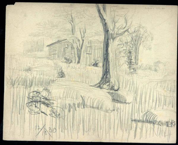 Untitled (landscape with cabin)