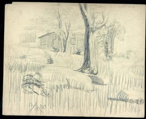 Untitled (landscape with cabin)