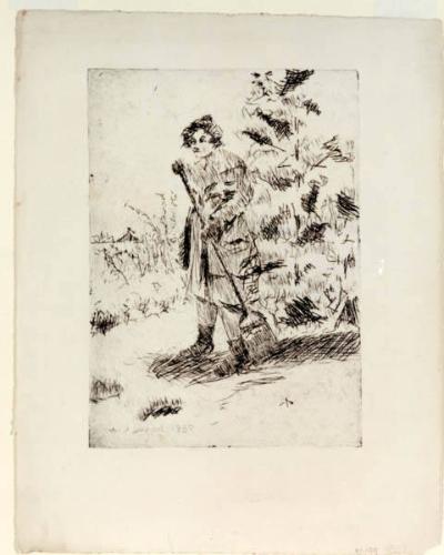 Woman Sweeping Snow