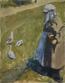 Woman Feeding Geese