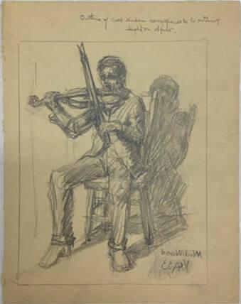Untitled (violinist) (R); Untitled (page of sketches) (V)